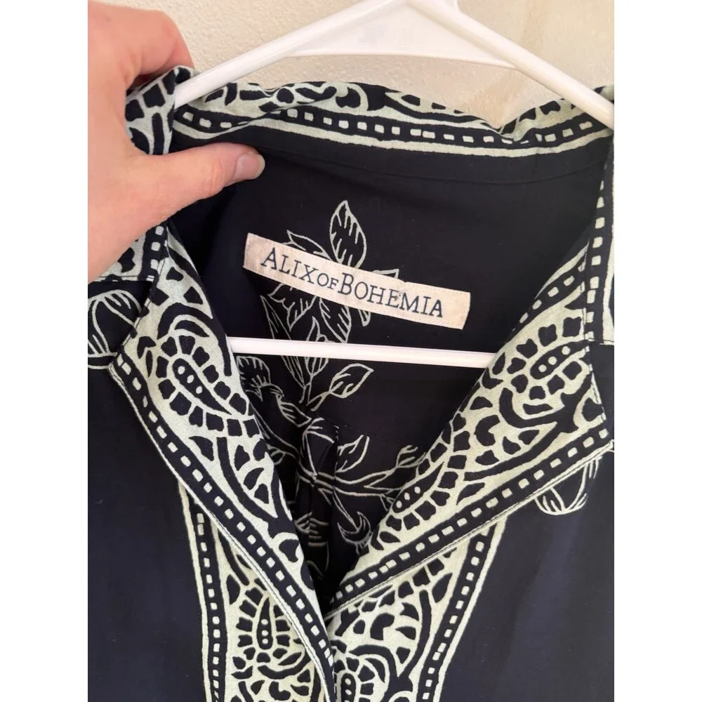 Alix Of Bohemia Women’s Bohemian Blue Tencel Button Up Blouse Long Sleeve Medium - Picture 3 of 5